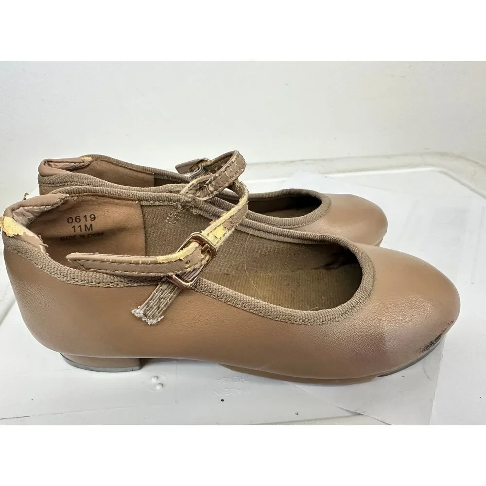 Pre-Owned Dance Tap Shoes Danshuz 753 Little Kids 11M Tan Mary Jane Buckle
